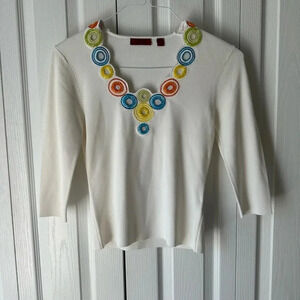 Venini White Colored Vneck Sequin beaded Red Orange Beaded Petite Small